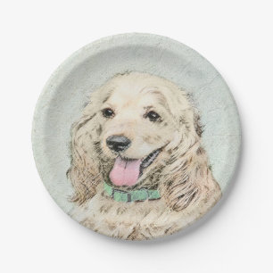 Prato De Papel Pintura de Cocker Spaniel Buff - Arte de Cão Orig