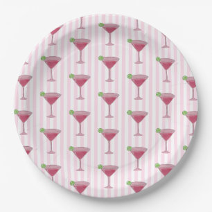 Prato De Papel Pintura de Copo de Martini Faixa Rosa Náutica