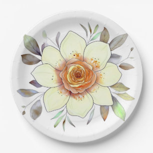 Prato De Papel Pintura de flores em aquarela botânica com folhage