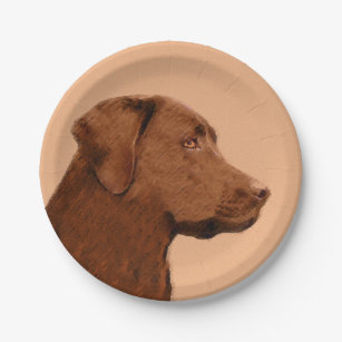 Prato De Papel Pintura de Labrador Retriever (Chocolate) - Arte C