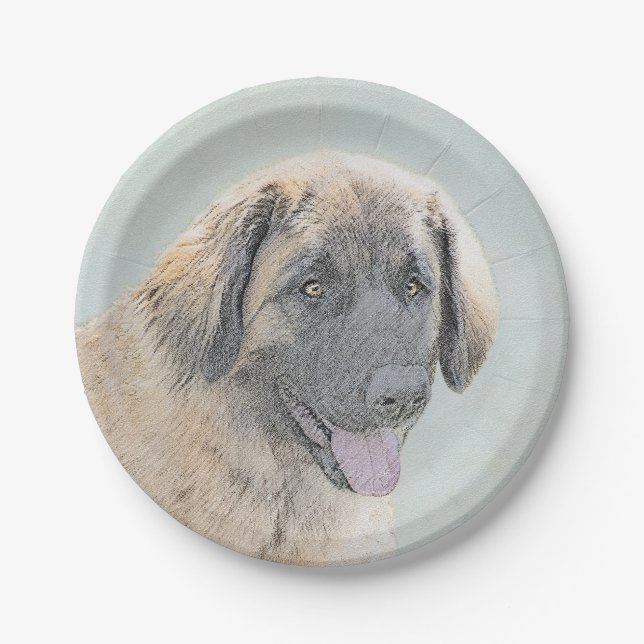 Prato De Papel Pintura de Leonberger - Arte de Cachorro Original  (Frente)