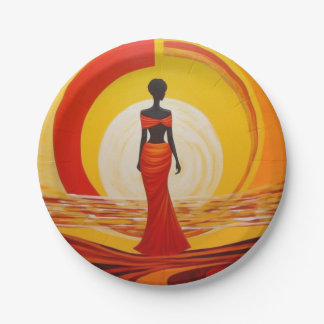 Prato De Papel Pintura de mulher africana vermelha-alaranjada-que