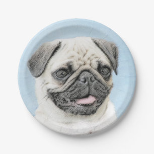 Prato De Papel Pintura de Pug - Arte Original de Cachorro Fofo