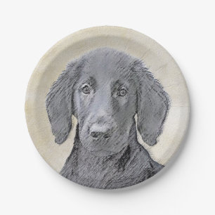 Prato De Papel Pintura De Retriever Revestida Plana - Arte De Cã