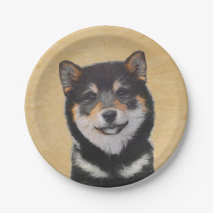 Prato De Papel Pintura de Shiba Inu (Preto e Latão) - Arte Canina