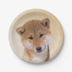 Prato De Papel Pintura de Shiba Inu (Vermelho) - Arte Original de