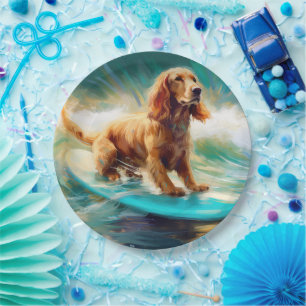 Prato De Papel Pintura de surf em praia em Cocker Spaniel