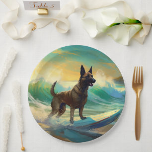 Prato De Papel Pintura de Surf na Praia com Malinoi Belga