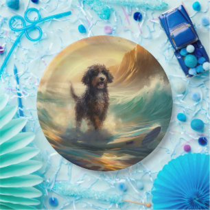 Prato De Papel Pintura de Surf na Praia do Bernedoodle