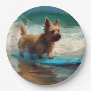 Prato De Papel Pintura de Surf na Praia do Terrier Australiano