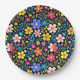 Prato De Papel Pintura Digital Floral Padrão de Flores