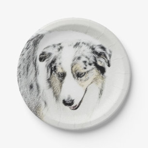 Prato De Papel Pintura do Australian Shepherd - Arte Original de 