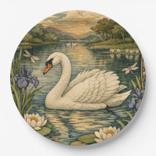 Prato De Papel Pintura elegante em aquarela vintage de cisne bran