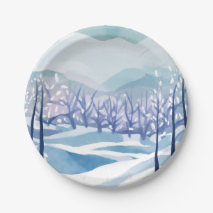 Prato De Papel Pintura em Aquarela Azul Nevada do País das Maravi