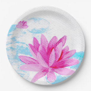 Prato De Papel Pintura em Aquarela da Flor de Lótus Rosa