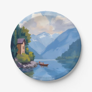 Prato De Papel Pintura em Aquarela do Lago Como, Itália