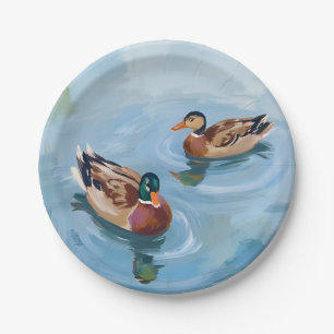 Prato De Papel Pintura em Aquarela do Lago dos Patos