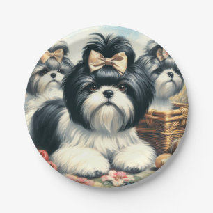 Prato De Papel Pintura em Cute Vintage Shih-Tzu