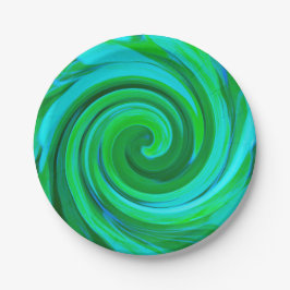 Prato De Papel Pintura em espiral líquida de Abstrato Turquesa
