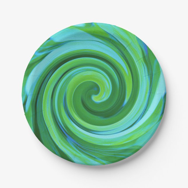 Prato De Papel Pintura em espiral líquida de Abstrato Turquesa (Frente)