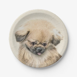 Prato De Papel Pintura em Pekingese - Arte Cachorra Original