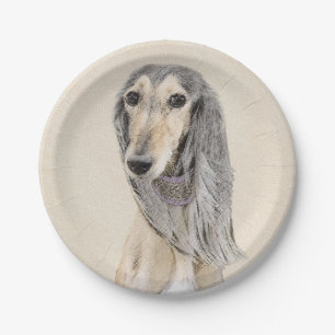 Prato De Papel Pintura em Saluki - Arte Cão Original