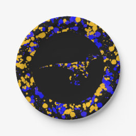 Prato De Papel Pintura Espalhada Raptor Azul Amarelo