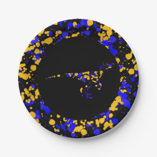 Prato De Papel Pintura Espalhada Raptor Azul Amarelo