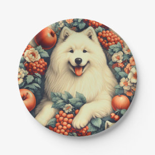 Prato De Papel Pintura Floral Cute Samoyed