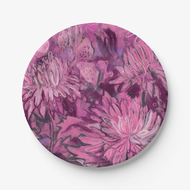 Prato De Papel Pintura Floral de Flores de Crisântemo Rosa Marrom (Frente)