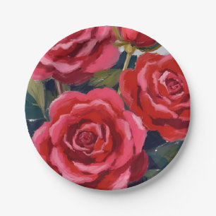 Prato De Papel Pintura Floral de Rosas Vermelhas