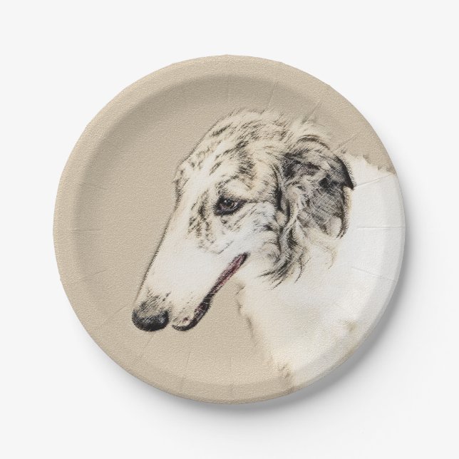 Prato De Papel Pintura Original de Cachorro Borzoi (Silver Brindl (Frente)