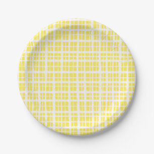 Prato De Papel Pintura Retro Xadrez Quadriculado Padrão Amarelo C