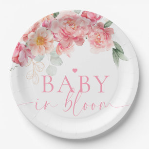 Prato De Papel Piper Peony Floral Baby In Bloom Chá de fraldas