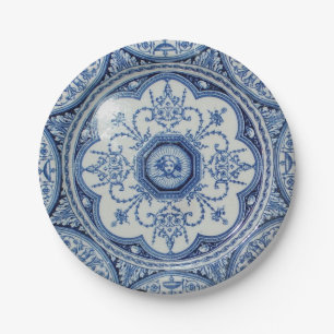 Prato De Papel Piquenique 1896 Minton Livro azul & Branco 7 de