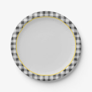 Prato De Papel Piquenique de Verão Gingham Amarelo Negro