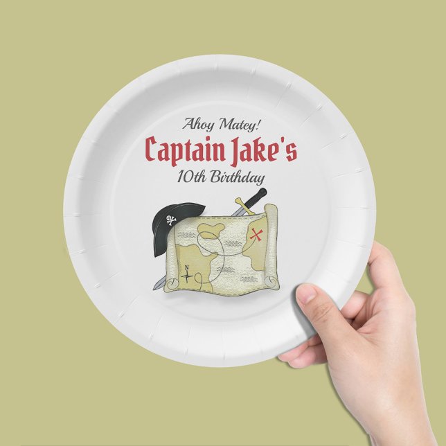 Prato De Papel Pirata de festa de aniversário Personalizada (Pirate custom birthday party paper plate. )