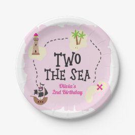 Prato De Papel Pirata Mapa Dois no Mar Rosa, Aniversário