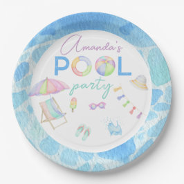 Prato De Papel Piscina de festa de aniversário ao estilo aquarela