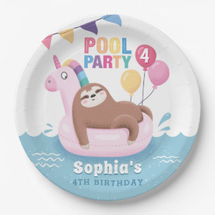 Prato De Papel Piscina Festa Sloth com Balões no Aniversário de V