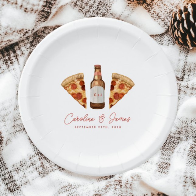 Prato De Papel Pizza & Cerveja Casal Informal Casamento Chá de No (Criador carregado)