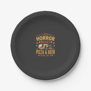 Prato De Papel Pizza Cerveja Filmes de Terror Design de Halloween