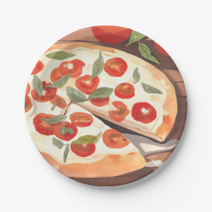 Prato De Papel Pizza Gourmet   Aguarela de Tomate e Verduras