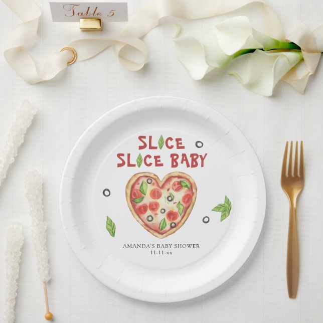 Prato De Papel pizza heart watercolor baby shower  (Casamento)