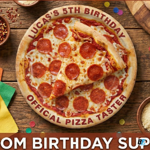 Prato De Papel Pizza Personalizada de Pepperoni Aniversário de 5