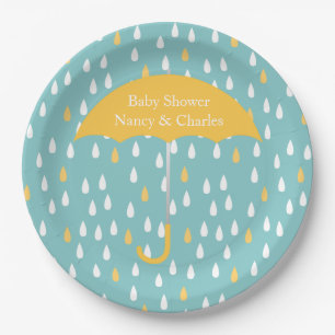 Prato De Papel Placa amarela do chá de fraldas do guarda-chuva
