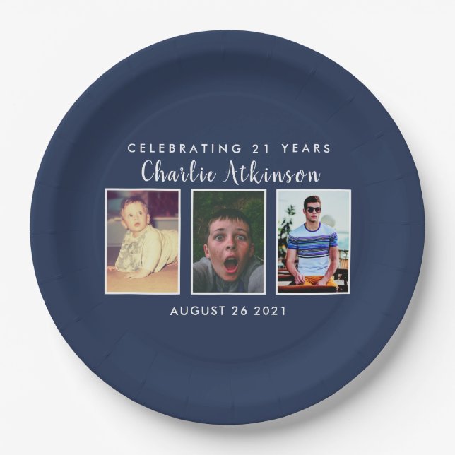 Prato De Papel placa aniversário de 21 anos (Frente)