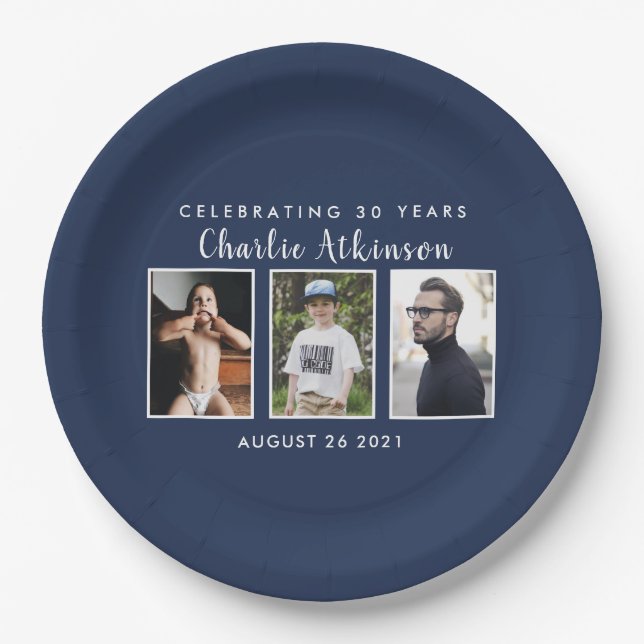 Prato De Papel placa aniversário de 30 anos (Frente)