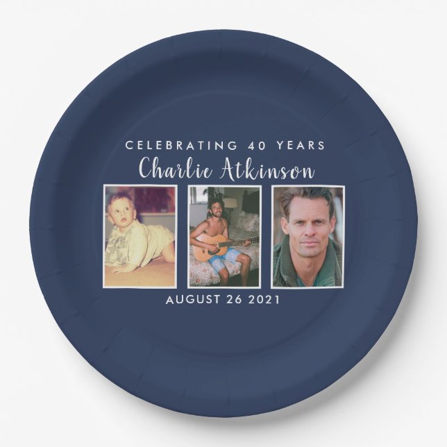 Prato De Papel placa aniversário de 40 anos (Frente)