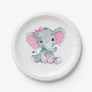 Prato De Papel Placa cinzenta cor-de-rosa do elefante 4 chás de